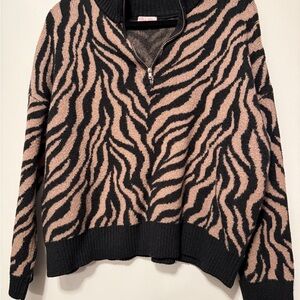Zebra Print Black and Tan Women's Sweater